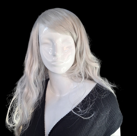Platinum Salt & Pepper Layered Look White Color Long Hair With Wave/Wear My Wig - Picture 2 of 13